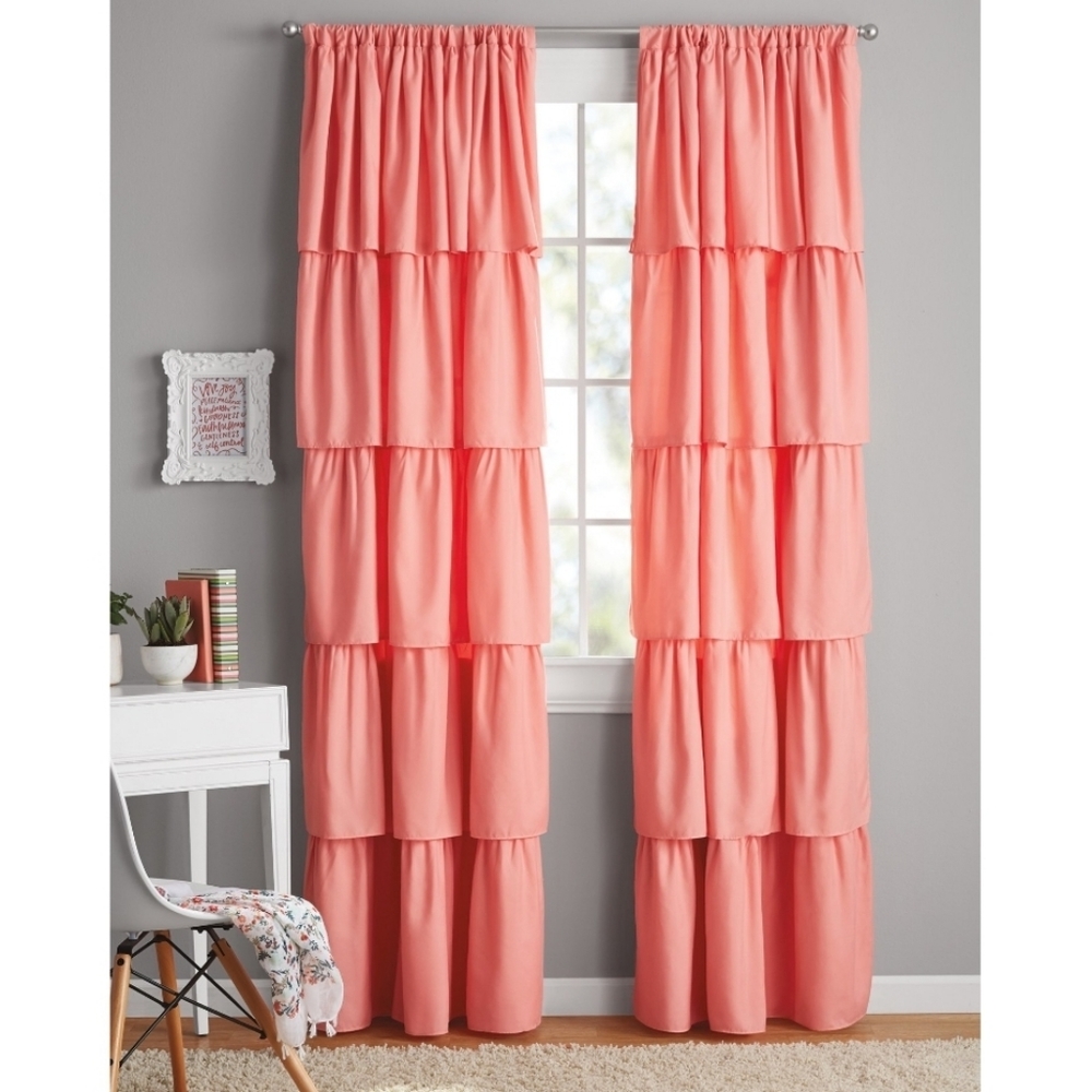 84" Pink Ruffle Curtains
